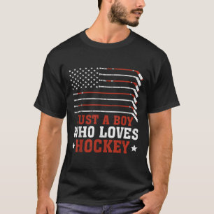 American Flag Hockey Lover Boys Kinder Son Just A  T-Shirt