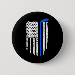 American Flag Hockey Patriotic Ice Hockey Player T Button