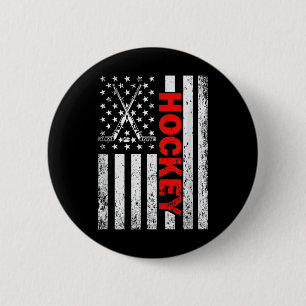 American Flag Hockey Usa Patriotic T - Shirt for W Button