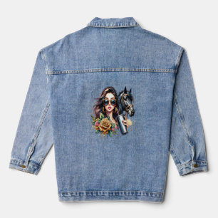 American Flag Horse Patriotic USA Jeansjacke