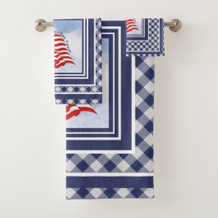 American Flag Illustration Red White Blue  Karos Badhandtuch Set
