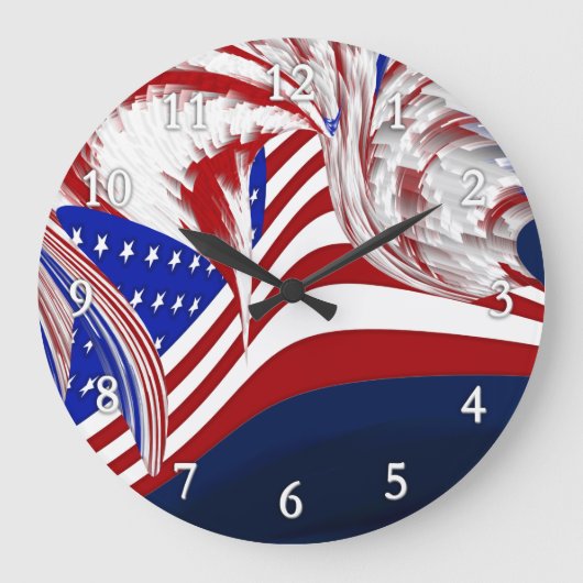 American Flag in Flight Red White Blue Abstract Große Wanduhr (Vorderseite)