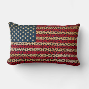 American Flag in Leopard Spot Print Design Lendenkissen