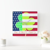 American Flag Irish Kleeblatt Clover St Patrick Quadratische Wanduhr (Zuhause)
