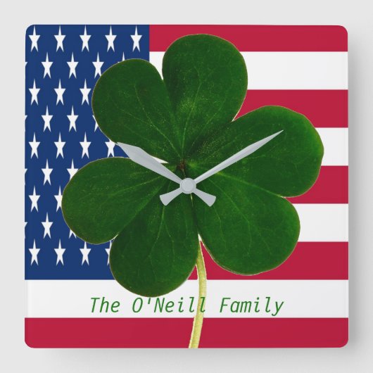American Flag Irish Kleeblatt Clover St Patrick Quadratische Wanduhr (Vorderseite)