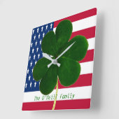 American Flag Irish Kleeblatt Clover St Patrick Quadratische Wanduhr (Winkel)