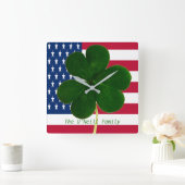 American Flag Irish Kleeblatt Clover St Patrick Quadratische Wanduhr (Zuhause)