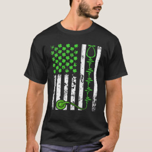 American Flag Irish Nurbeat Heartbeat Kleeblatt St T-Shirt
