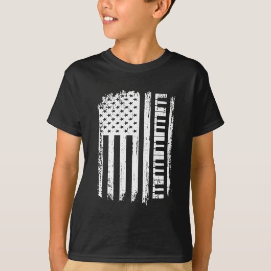 American Flag Keyboard Player Piano Music Pianist T-Shirt (Vorderseite)