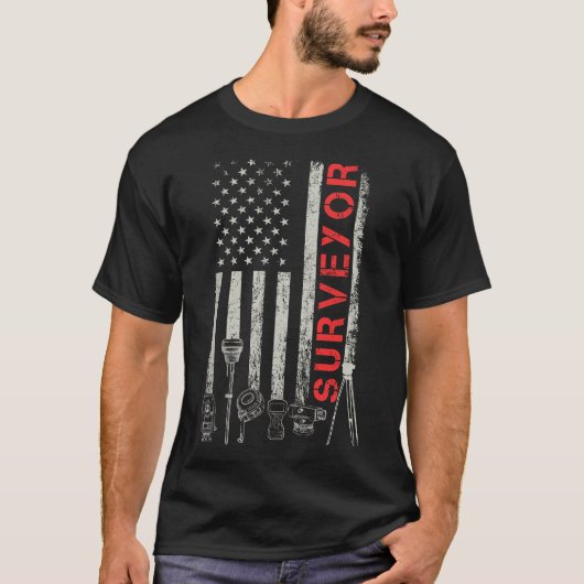 American flag land Surveyor übereying puns enginee T-Shirt (Vorderseite)