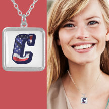 American Flag Letter "C" Silver Plate Necklace