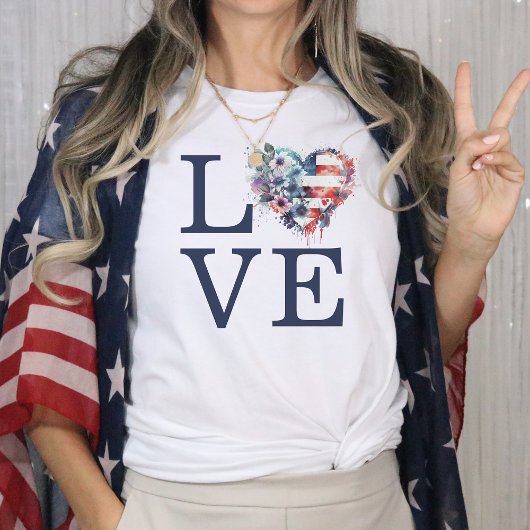 American Flag Liebe Heart 4. Juli T-Shirt
