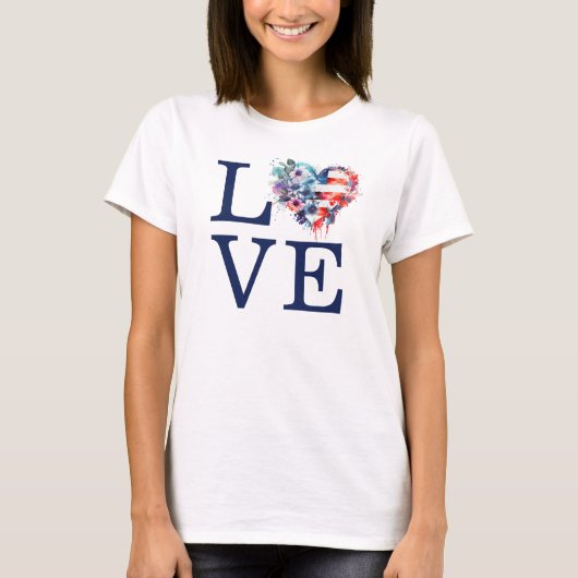 American Flag Liebe Heart 4. Juli T-Shirt (Vorderseite)