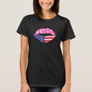 American Flag Lips Niedlich rosa Kuh Druck 4. Juli T-Shirt