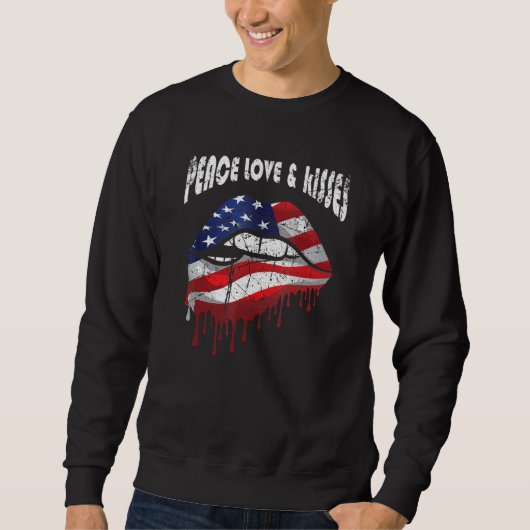 American Flag Lips Peace Liebe Kisses Patriotic Ae Sweatshirt (Vorderseite)