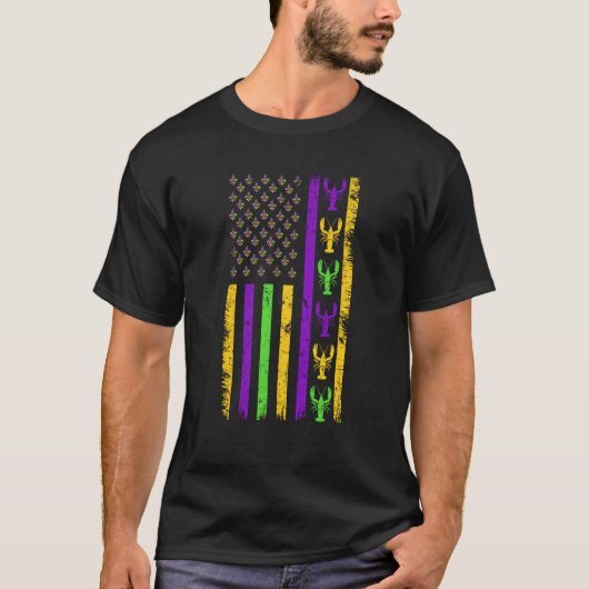 American Flag Mardi Gras Costume Mardi Gras Crawfi T-Shirt (Vorderseite)