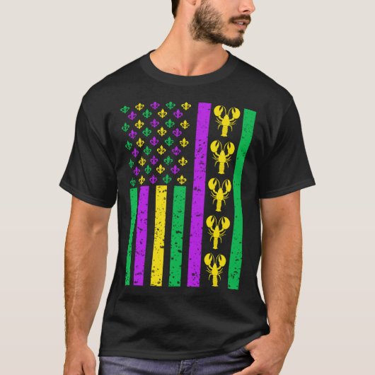 American Flag Mardi Gras Crawfish  Mardi Gras Men  T-Shirt (Vorderseite)
