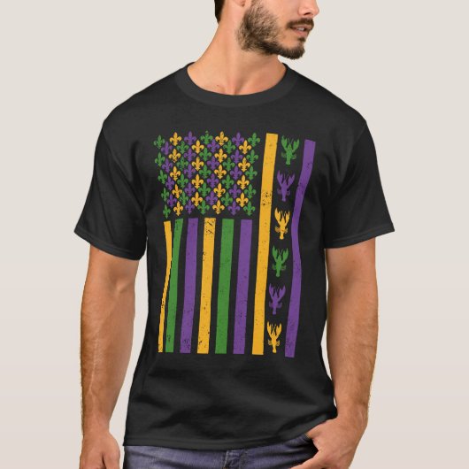 American Flag Mardi Gras Crawfish  USA Flag Mardi  T-Shirt (Vorderseite)