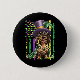 American Flag Mardi Gras Dackel Dog Festival Button