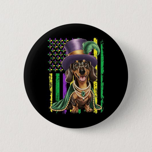American Flag Mardi Gras Dackel Dog Festival Button (Vorderseite)