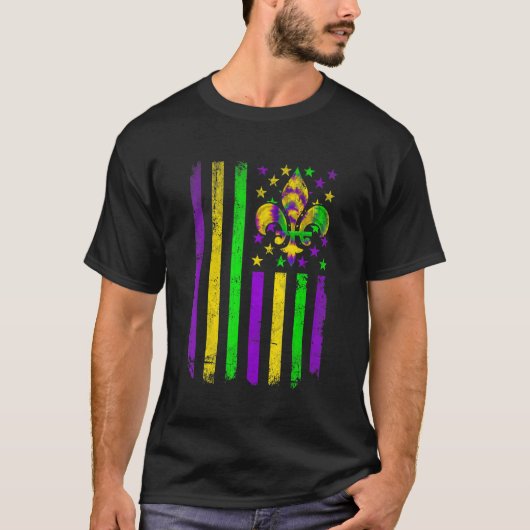 American Flag Mardi Gras Fleur De Lys Retro Mardi T-Shirt (Vorderseite)