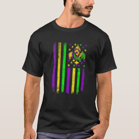 American Flag Mardi Gras Fleur De Lys Retro Mardi T-Shirt (Vorderseite)
