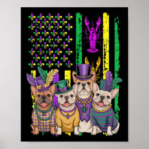 American Flag Mardi Gras French Bulldog Hund Festi Poster