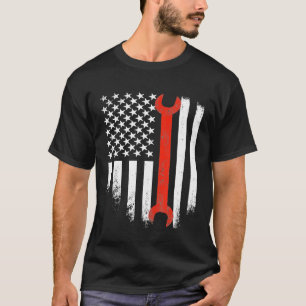American Flag Mechanic Wrench Patriotic Car Van T T-Shirt
