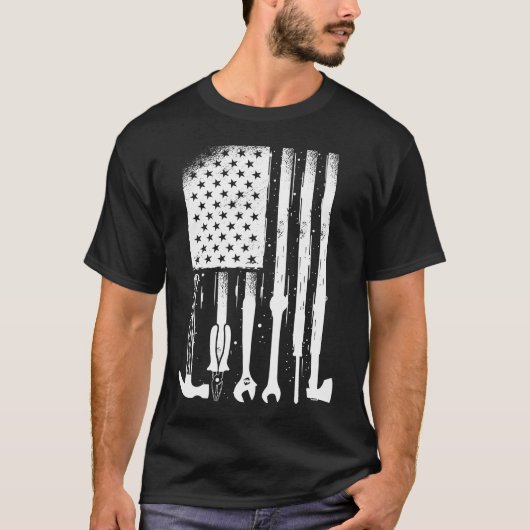 American Flag Mechanical Tools Proud Handwerker US T-Shirt (Vorderseite)