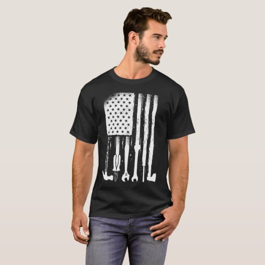 American Flag Mechanical Tools Proud Handwerker US T-Shirt (Vorne ganz)