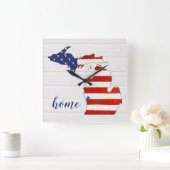 American Flag Michigan Square Wall Clock Quadratische Wanduhr (Zuhause)
