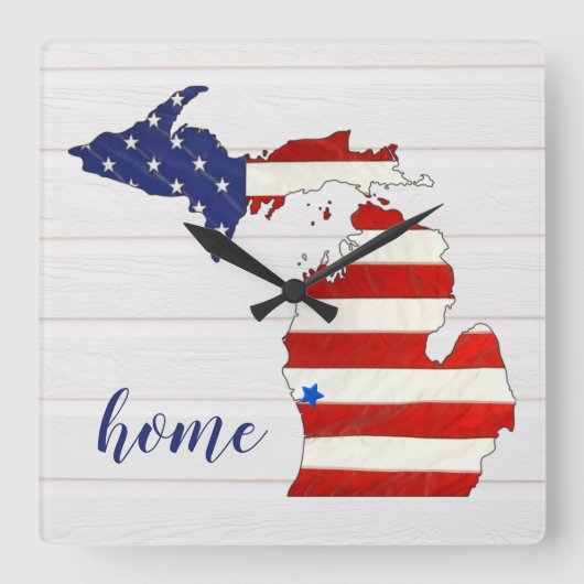 American Flag Michigan Square Wall Clock Quadratische Wanduhr (Vorderseite)