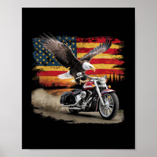 American Flag Motorrad Tshirt USA Flag Biker Ret Poster