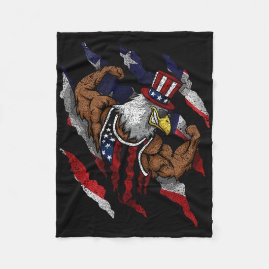 American Flag Muscular Bald Eagle Bike Flexing Unc Fleecedecke (Vorderseite)