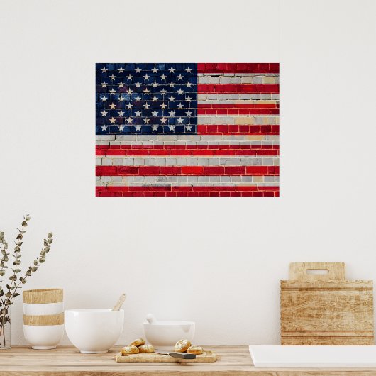 American flag on a brick wall poster (Küche)