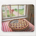American Flag on a Cherry Pie Mousepad<br><div class="desc">Cherry pie with an American flag lattice crust on a red and white checkered tablecloth by a farmhouse window</div>