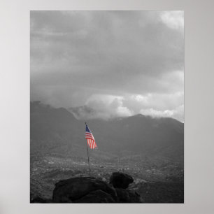 American Flag on a Cliff in Arizona Colored 16x20 Poster