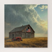 American Flag On a Farm Barn Puzzle (Vertikal)