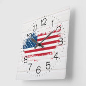 American Flag on White Wood Square Wall Clock Quadratische Wanduhr (Winkel)