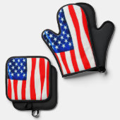 American Flag Oven Mitt & Potholder Set (Vorderseite/Rückseite)