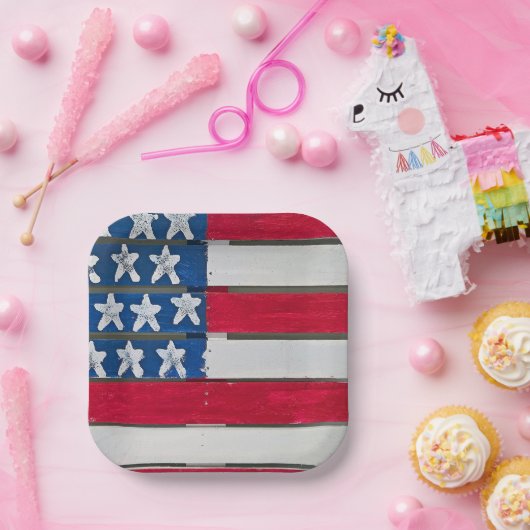 American Flag Painted On Wooden Pallet Pappteller (Party)