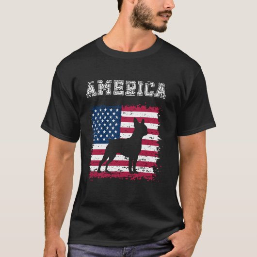 American Flag Patriotic 4. Juli Boston Terrier T-Shirt (Vorderseite)