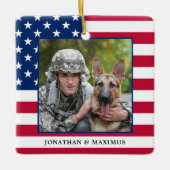 American Flag Patriotic Christmas Custom Foto Keramikornament (Vorderseite)