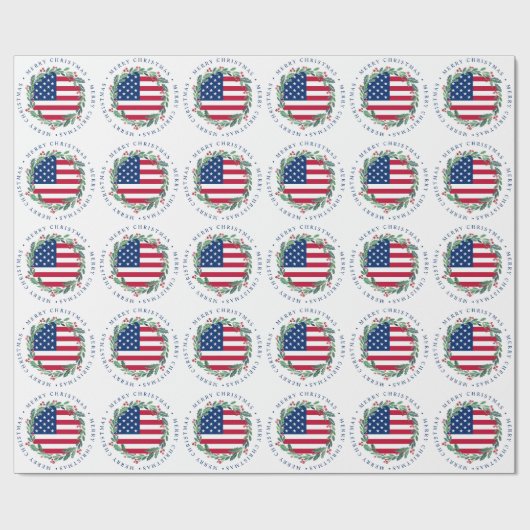 American Flag Patriotic Christmas Wreath Geschenkpapier (Flach)