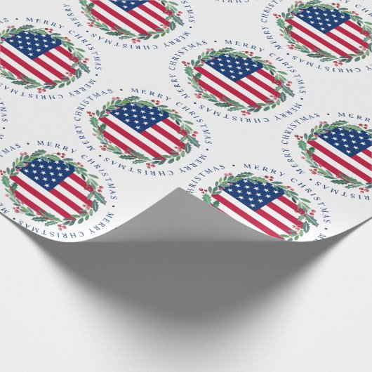 American Flag Patriotic Christmas Wreath Geschenkpapier (Ecke)