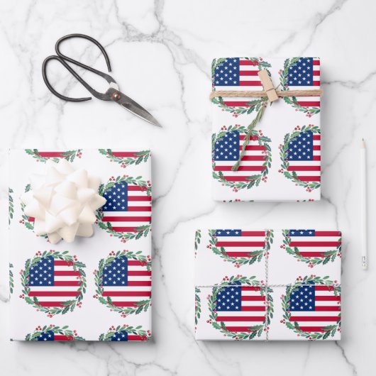 American Flag Patriotic Christmas Wreath Geschenkpapier Set (Vorderseite)