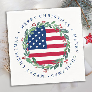 American Flag Patriotic Christmas Wreath Serviette