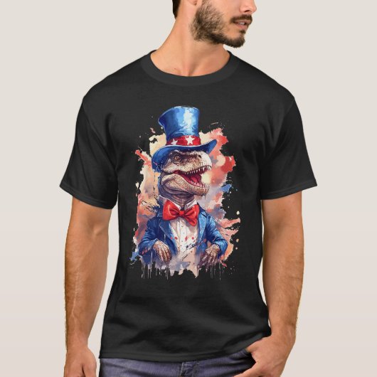 American Flag Patriotic Dinosaur 4th Of July T-Shirt (Vorderseite)