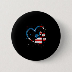 American Flag Patriotic Dog & amp; Cat Paw Print - Button