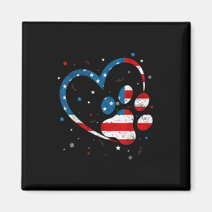 American Flag Patriotic Dog & amp; Cat Paw Print - Magnet
